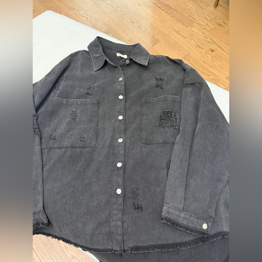 POL Distressed Black Denim Jacket